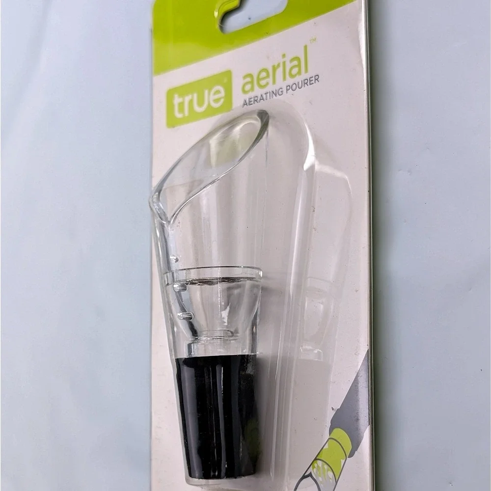 True Aerial Aerating Pourer Clear Black Wine Aerator Drip-Free 0450‎ New